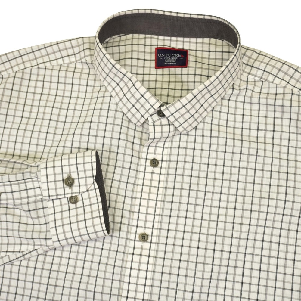 UNTUCKit Button Down Shirt Mens XXXL White Grey Check Seiler Wrinkle Free